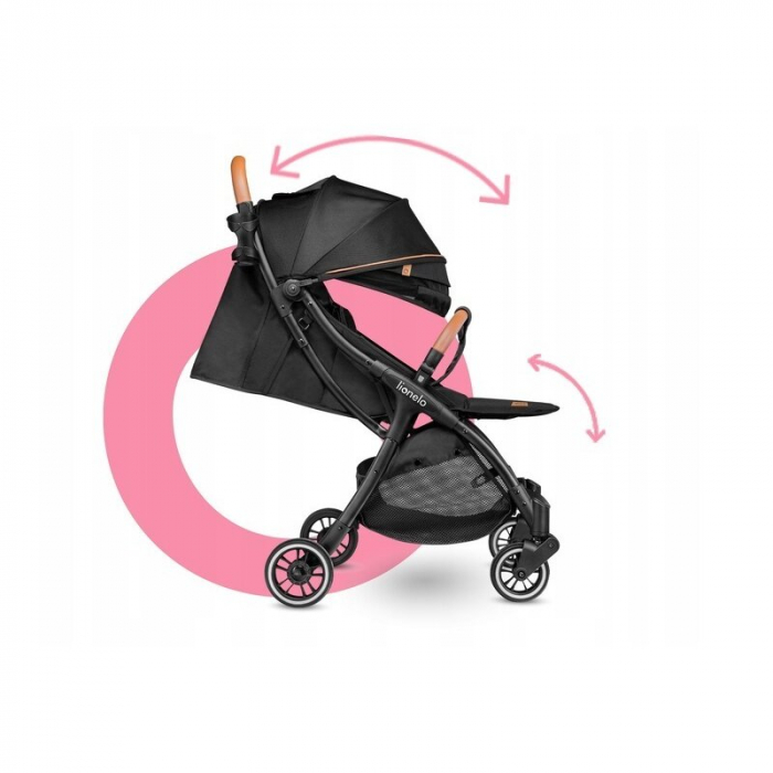 Lionelo - Carucior sport Julie One, De la nastere, Greutate redusa, Cu accesorii, Cadru din aluminiu, 0-22 kg, Conform cu standardele europene de securitate EN1888-1 si EN1888-2, Negru [27]