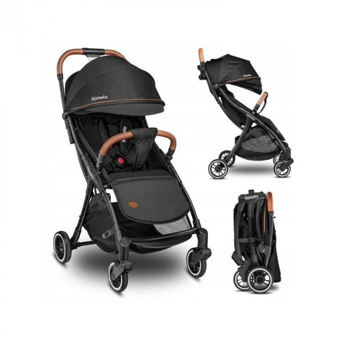 Lionelo - Carucior sport Julie One, De la nastere, Greutate redusa, Cu accesorii, Cadru din aluminiu, 0-22 kg, Conform cu standardele europene de securitate EN1888-1 si EN1888-2, Negru [3]
