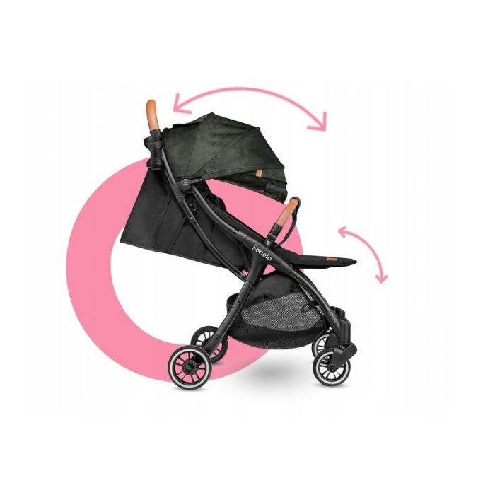Lionelo - Carucior sport Julie One, De la nastere, Greutate redusa, Cu accesorii, Cadru din aluminiu, 0-22 kg, Conform cu standardele europene de securitate EN1888-1 si EN1888-2, Verde Tropical [8]