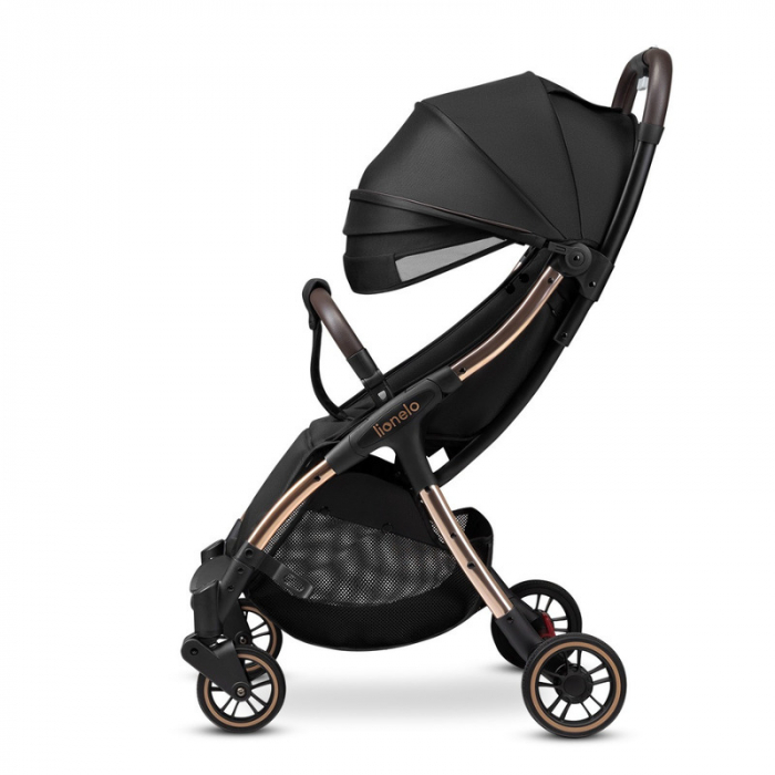 Lionelo - Carucior sport Julie One, De la nastere, Greutate redusa, Cu accesorii, Cadru din aluminiu, 0-22 kg, Conform cu standardele europene de securitate EN1888-1 si EN1888-2, Negru/Auriu [6]