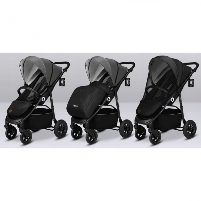 Lionelo - Carucior sport Natt, De la nastere, Cu accesorii si capotina XXL reglabila, 0 - 22 kg, Conform cu standardele europene de securitate EN1888-1, EN1888-2, Negru Onyx [14]