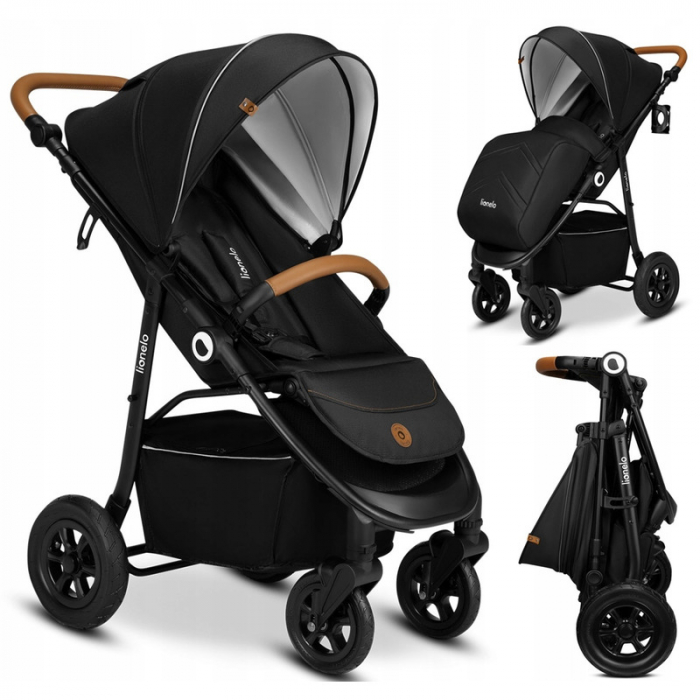 Lionelo - Carucior sport Natt, De la nastere, Cu accesorii si capotina XXL reglabila, 0 - 22 kg, Conform cu standardele europene de securitate EN1888-1, EN1888-2, Negru Onyx [2]
