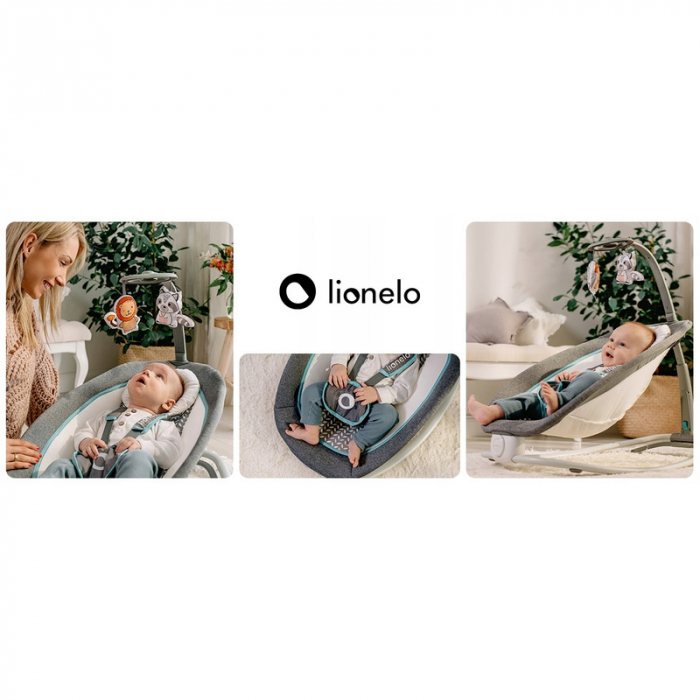 Lionelo - Fotoliu balansoar cu vibratii, Pascal Scandi, Cu 12 melodii linistitoare, Pliabil, 80x49 cm, Gri Deschis [11]