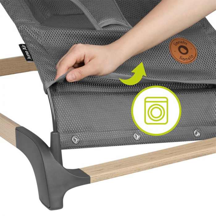 Lionelo - Fotoliu balansoar June AIR, Cu arcada cu jucarii, Ergonomic, Permite circulatia aerului, Balansare manuala, Pliabil, 0 luni+, Gri [14]