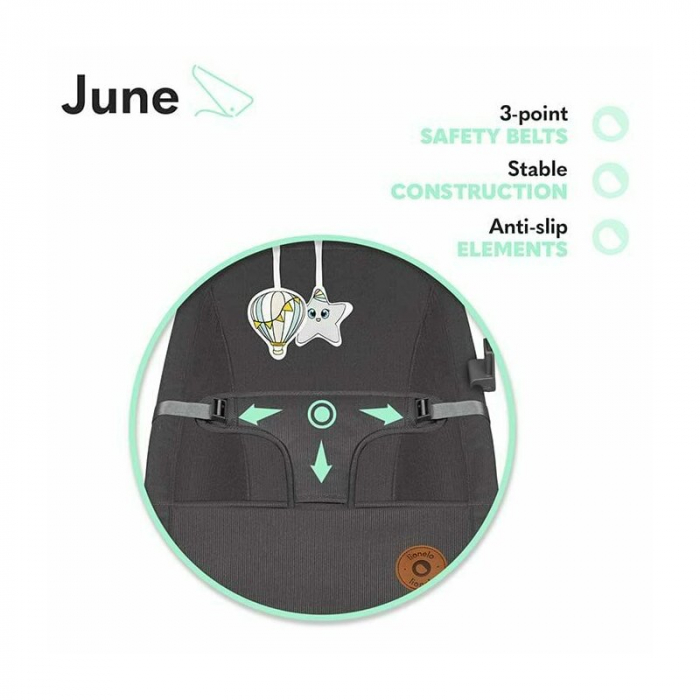 Lionelo - Fotoliu balansoar June, Cu arcada cu jucarii, Ergonomic, Balansare manuala, Pliabil, 0 luni+, Gri [14]