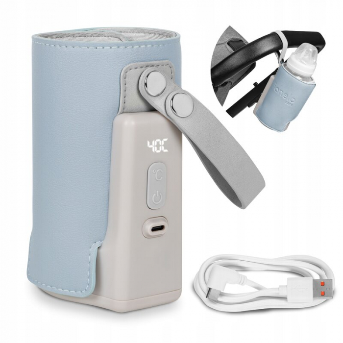 Lionelo - Incalzitor biberoane ThermUp Go Plus, Portabil, Cu aspect elegant, Temperatura constanta pana la 24 h, Incarcare USB, Albastru deschis [12]