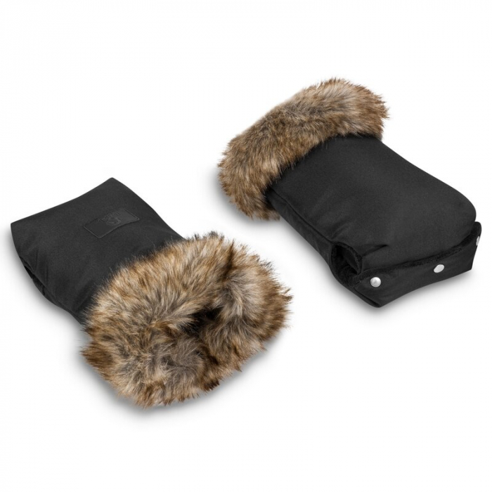 Lionelo - Manusi termice pentru carucior, Universale, Impermeabile, Interior din lana, Cu blana ecologica detasabila, Negru [4]