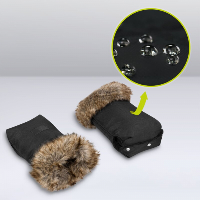 Lionelo - Manusi termice pentru carucior, Universale, Impermeabile, Interior din lana, Cu blana ecologica detasabila, Negru [9]
