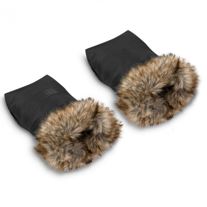 Lionelo - Manusi termice pentru carucior, Universale, Impermeabile, Interior din lana, Cu blana ecologica detasabila, Negru [3]
