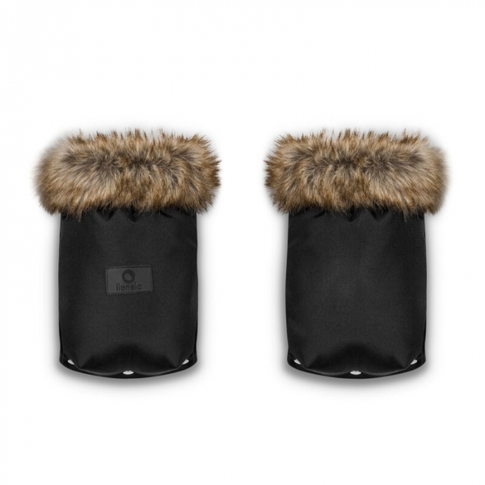 Lionelo - Manusi termice pentru carucior, Universale, Impermeabile, Interior din lana, Cu blana ecologica detasabila, Negru [5]