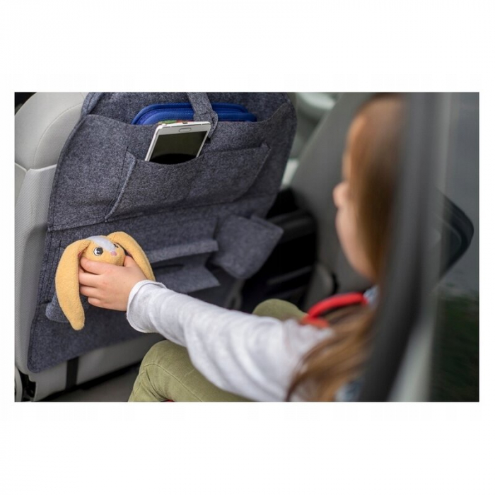 Lionelo - Organizator auto 2 in 1 si proctectie spatar auto, Cu multiple Buzunare, 70x55x40 cm, Gri [3]