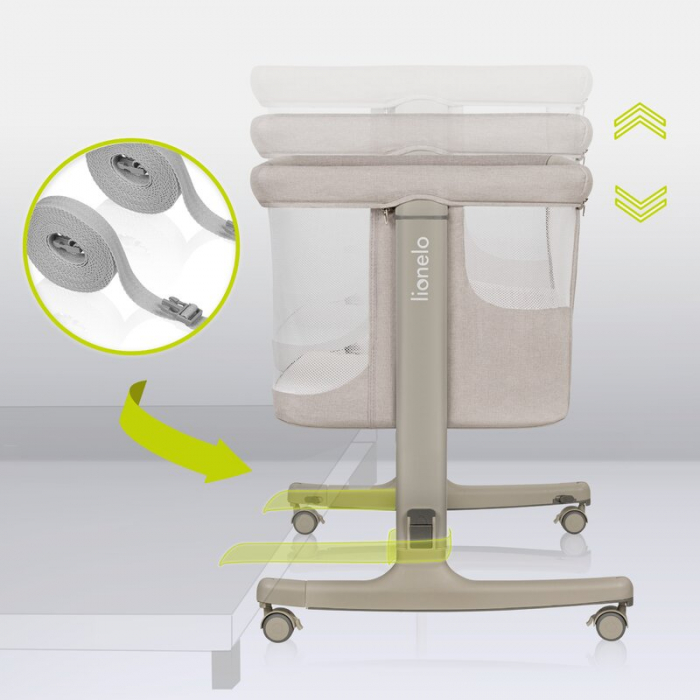 Lionelo - Patut co-sleeper 3 in 1, Aurora, Cu leganare si setare unghiulara, Include saltea cu densitate T25 si geanta transport, Reglabil in 5 pozitii, Pana la 9 kg, 0 luni+, 85x60x66 cm, Certificari [35]