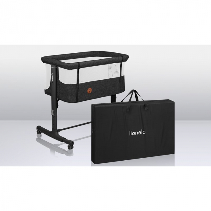 Lionelo - Patut co-sleeper 3 in 1, Aurora, Cu leganare si setare unghiulara, Include saltea cu densitate T25 si geanta transport, Reglabil in 5 pozitii pe inaltime, Pana la 9 kg, 0 luni+, Conform cu E [37]