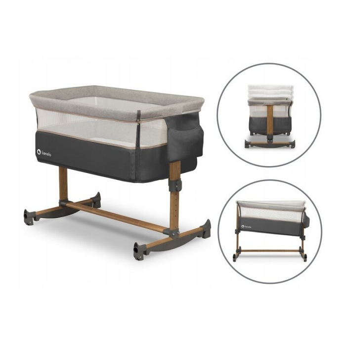 Patut co-sleeper, Cu sistem de leganare, Cu setare unghiulara, Reglabil in 5 pozitii pe inaltime, Grey Stone [18]