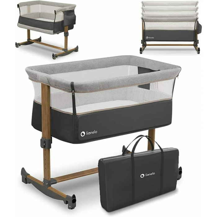 Patut co-sleeper, Cu sistem de leganare, Cu setare unghiulara, Reglabil in 5 pozitii pe inaltime, Grey Stone [2]