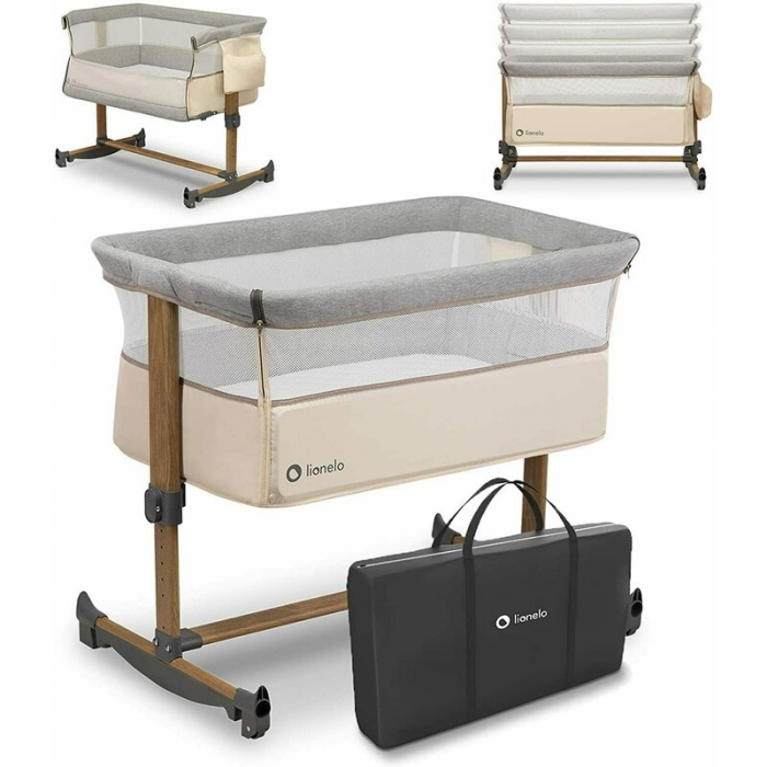 Patut co-sleeper , Cu sistem de leganare, Cu setare unghiulara, Reglabil in 5 pozitii pe inaltime, Beige Sand [2]