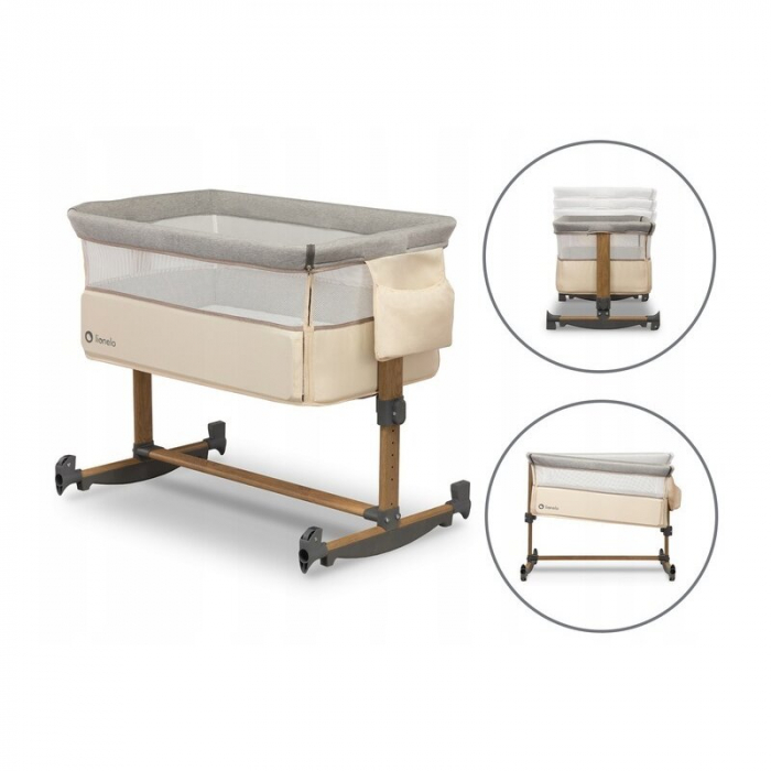 Patut co-sleeper , Cu sistem de leganare, Cu setare unghiulara, Reglabil in 5 pozitii pe inaltime, Beige Sand [16]
