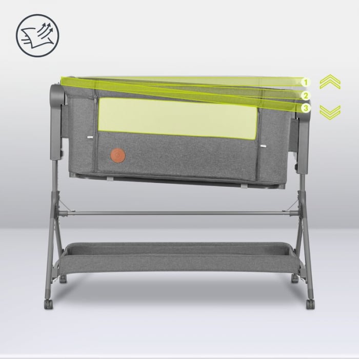 Lionelo - Patut co-sleeper Leonie Plus, Pliabil, Cu sistem de leganare, Cu setare unghiulara, Reglabil in 6 pozitii pe inaltime, Conform cu standardele europeane de securitate EN1130 si EN16890, Gri [40]