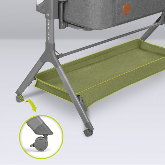 Lionelo - Patut co-sleeper Leonie Plus, Pliabil, Cu sistem de leganare, Cu setare unghiulara, Reglabil in 6 pozitii pe inaltime, Conform cu standardele europeane de securitate EN1130 si EN16890, Gri [38]