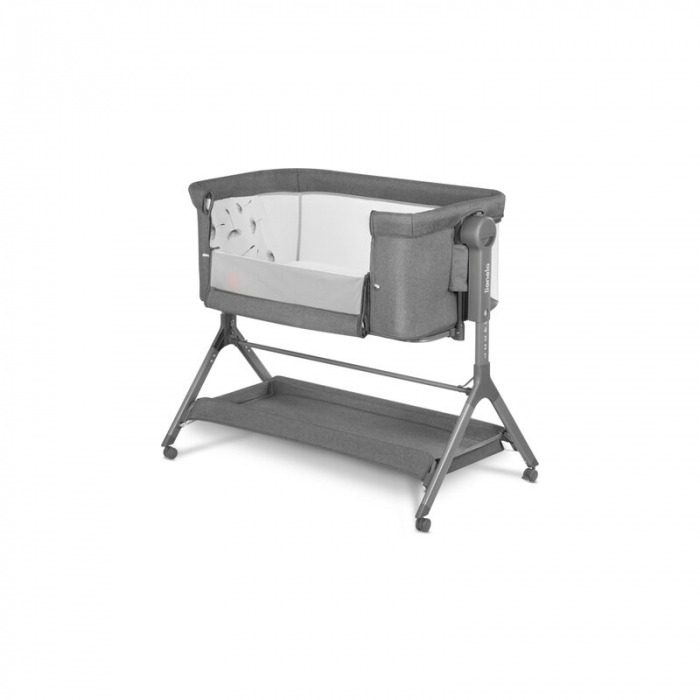 Lionelo - Patut co-sleeper Leonie Plus, Pliabil, Cu sistem de leganare, Cu setare unghiulara, Reglabil in 6 pozitii pe inaltime, Conform cu standardele europeane de securitate EN1130 si EN16890, Gri [3]