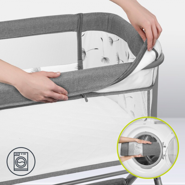Lionelo - Patut co-sleeper Leonie Plus, Pliabil, Cu sistem de leganare, Cu setare unghiulara, Reglabil in 6 pozitii pe inaltime, Conform cu standardele europeane de securitate EN1130 si EN16890, Gri [39]