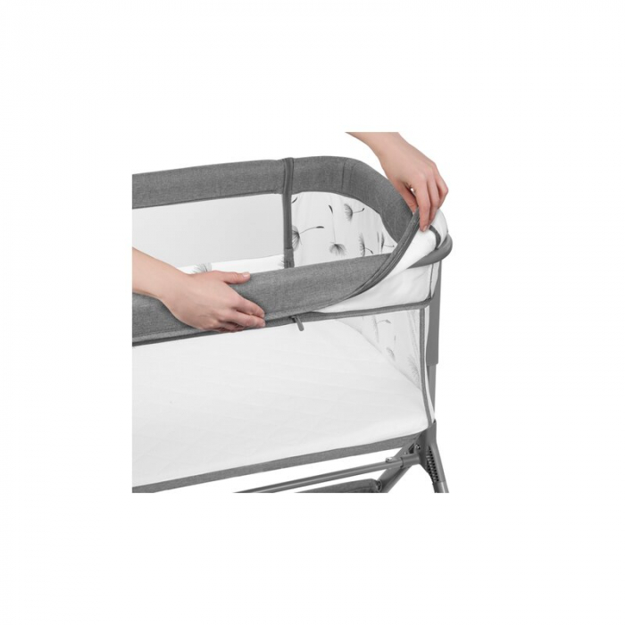 Lionelo - Patut co-sleeper Leonie Plus, Pliabil, Cu sistem de leganare, Cu setare unghiulara, Reglabil in 6 pozitii pe inaltime, Conform cu standardele europeane de securitate EN1130 si EN16890, Gri [28]