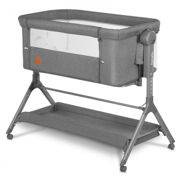 Lionelo - Patut co-sleeper Leonie Plus, Pliabil, Cu sistem de leganare, Cu setare unghiulara, Reglabil in 6 pozitii pe inaltime, Conform cu standardele europeane de securitate EN1130 si EN16890, Gri [1]