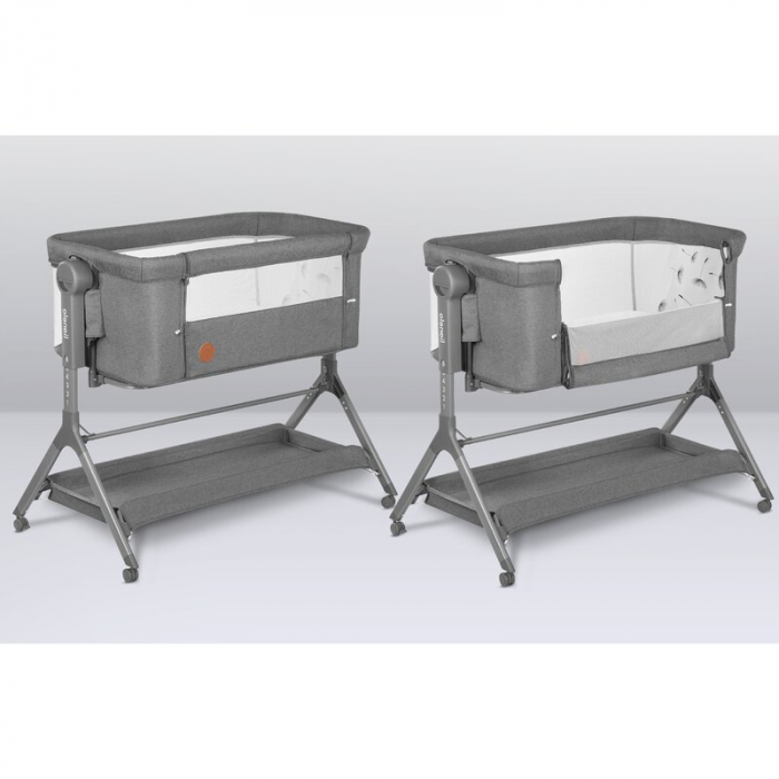 Lionelo - Patut co-sleeper Leonie Plus, Pliabil, Cu sistem de leganare, Cu setare unghiulara, Reglabil in 6 pozitii pe inaltime, Conform cu standardele europeane de securitate EN1130 si EN16890, Gri [33]
