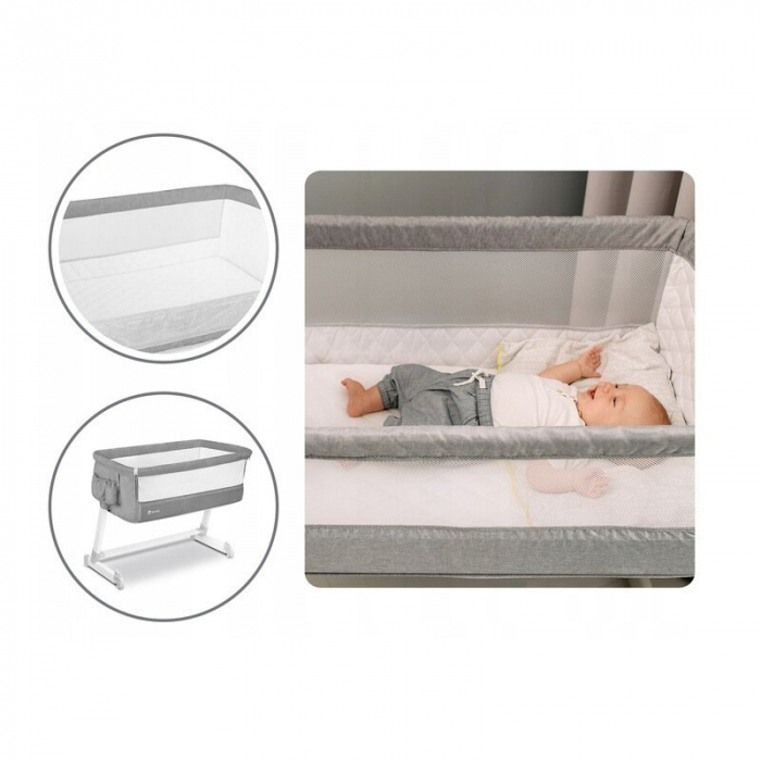 Patut co-sleeper Theo 2 in 1, Cu setare unghiulara, Reglabil in 5 pozitii pe inaltime, Grey [24]