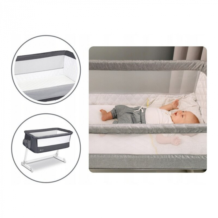 Patut co-sleeper Theo 2 in 1, Cu setare unghiulara, Reglabil in 5 pozitii pe inaltime, Dark Grey [23]