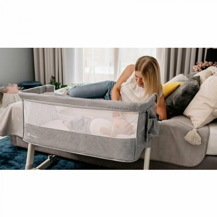 Patut co-sleeper Theo 2 in 1, Cu setare unghiulara, Reglabil in 5 pozitii pe inaltime, Dark Grey [17]
