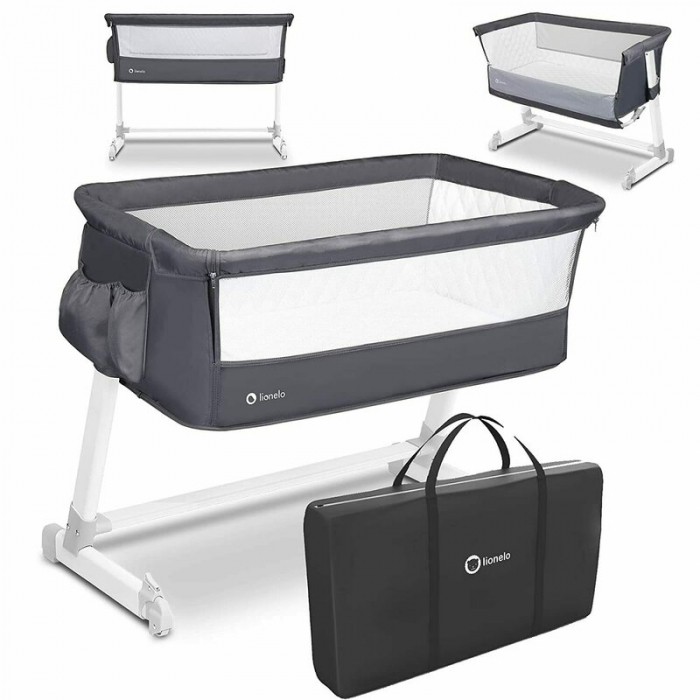 Patut co-sleeper Theo 2 in 1, Cu setare unghiulara, Reglabil in 5 pozitii pe inaltime, Dark Grey [2]