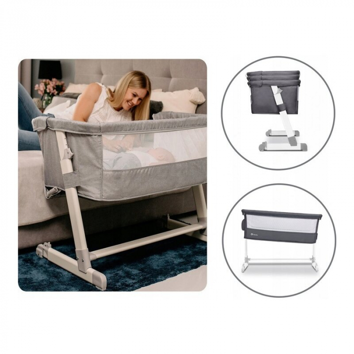 Patut co-sleeper Theo 2 in 1, Cu setare unghiulara, Reglabil in 5 pozitii pe inaltime, Dark Grey [26]