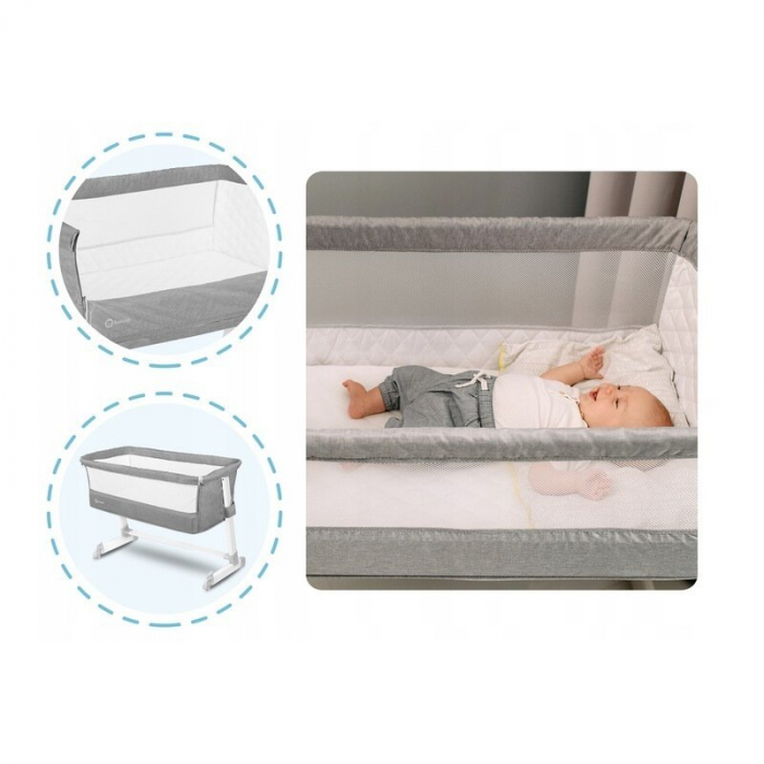 Patut co-sleeper Theo 2 in 1, Cu setare unghiulara, Reglabil in 5 pozitii pe inaltime, Grey [22]