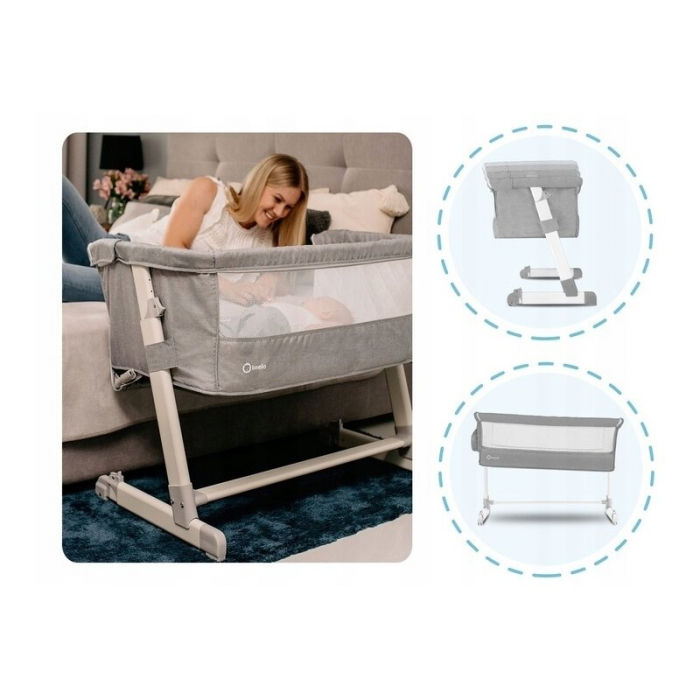 Patut co-sleeper Theo 2 in 1, Cu setare unghiulara, Reglabil in 5 pozitii pe inaltime, Grey [21]