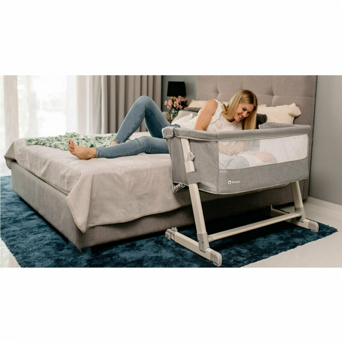 Patut co-sleeper Theo 2 in 1, Cu setare unghiulara, Reglabil in 5 pozitii pe inaltime, Dark Grey [20]