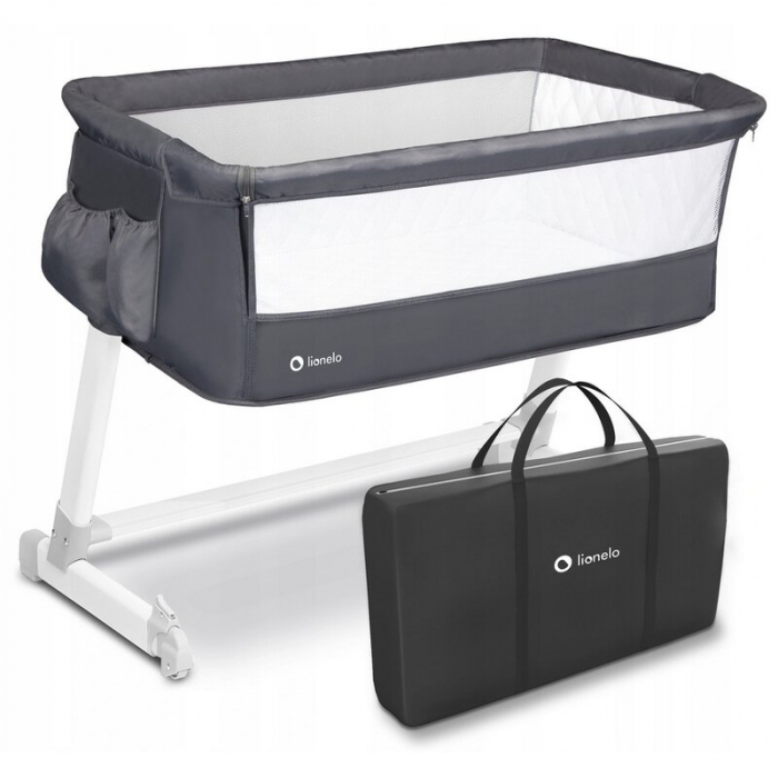 Patut co-sleeper Theo 2 in 1, Cu setare unghiulara, Reglabil in 5 pozitii pe inaltime, Dark Grey [3]