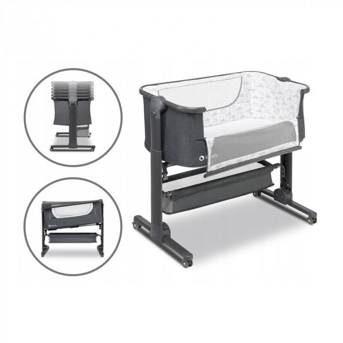 Patut co-sleeper Timon Pliabil, 3 in 1, Cu setare unghiulara, Reglabil in 6 pozitii pe inaltime, Gri [10]