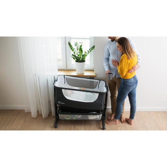 Patut co-sleeper Timon Pliabil, 3 in 1, Cu setare unghiulara, Reglabil in 6 pozitii pe inaltime, Gri [21]