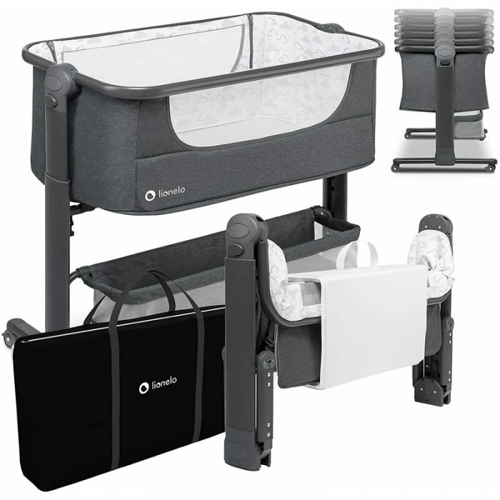 Patut co-sleeper Timon Pliabil, 3 in 1, Cu setare unghiulara, Reglabil in 6 pozitii pe inaltime, Gri [2]