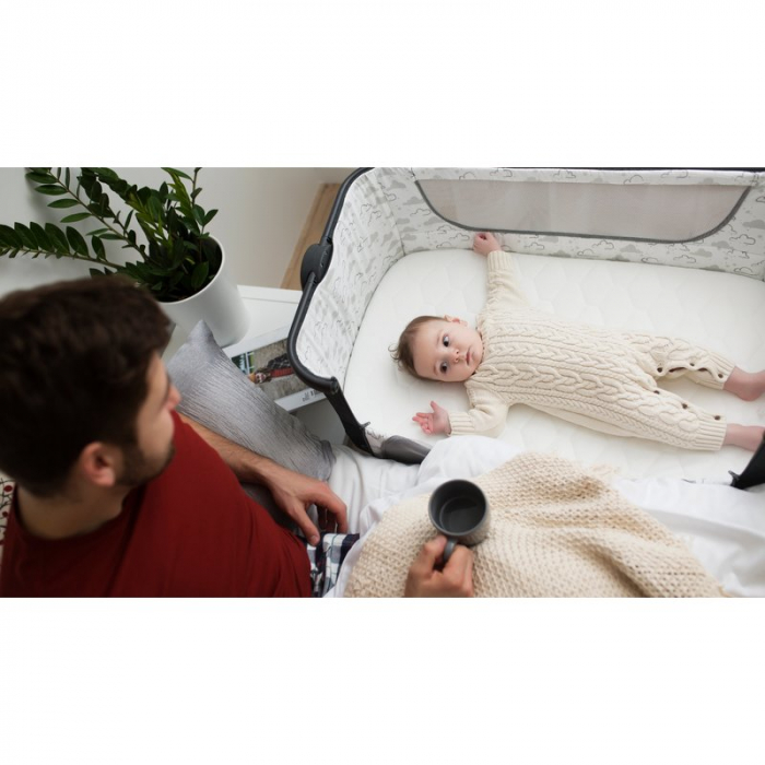Patut co-sleeper Timon Pliabil, 3 in 1, Cu setare unghiulara, Reglabil in 6 pozitii pe inaltime, Gri [22]