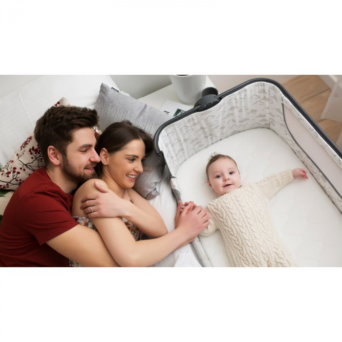Patut co-sleeper Timon Pliabil, 3 in 1, Cu setare unghiulara, Reglabil in 6 pozitii pe inaltime, Gri [23]