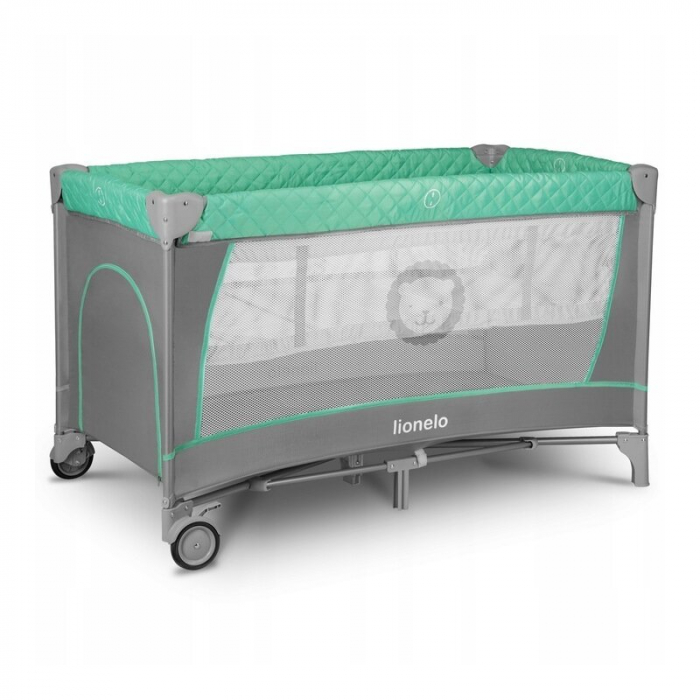 Patut pliant cu doua nivele 120x60cm , Cu Geanta transport, Masuta de infasat, Bara cu jucarii, Gri cu Turquoise [7]
