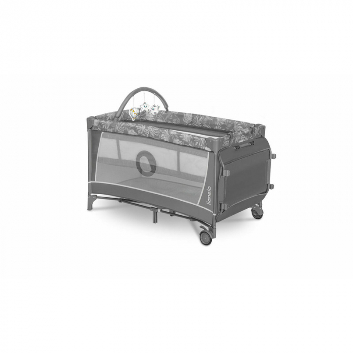 Lionelo - Patut pliant cu doua nivele Flower , Cu arcada, Geanta transport, Masuta de infasat, Bara cu jucarii, Fereastra laterala, 120x60 cm, Conform cu standardele europeane de securitate EN 716 si  [13]