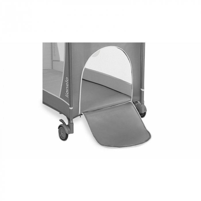 Lionelo - Patut pliant cu doua nivele Flower , Cu arcada, Geanta transport, Masuta de infasat, Bara cu jucarii, Fereastra laterala, 120x60 cm, Conform cu standardele europeane de securitate EN 716 si  [12]