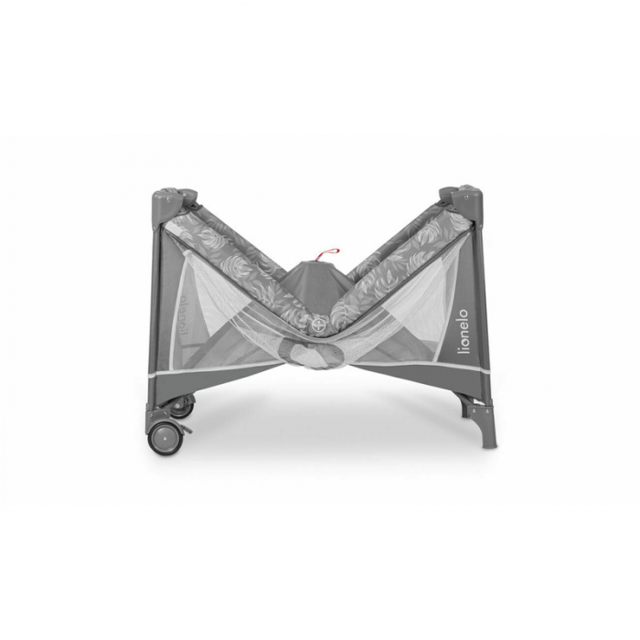 Lionelo - Patut pliant cu doua nivele Flower , Cu arcada, Geanta transport, Masuta de infasat, Bara cu jucarii, Fereastra laterala, 120x60 cm, Conform cu standardele europeane de securitate EN 716 si  [10]