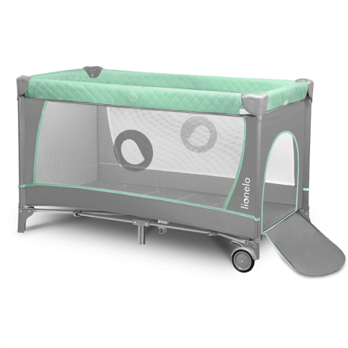 Patut pliant cu doua nivele 120x60cm , Cu Geanta transport, Masuta de infasat, Bara cu jucarii, Gri cu Turquoise [5]