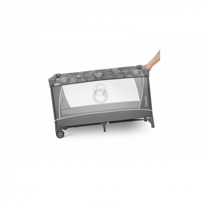 Lionelo - Patut pliant cu doua nivele Flower , Cu arcada, Geanta transport, Masuta de infasat, Bara cu jucarii, Fereastra laterala, 120x60 cm, Conform cu standardele europeane de securitate EN 716 si  [16]