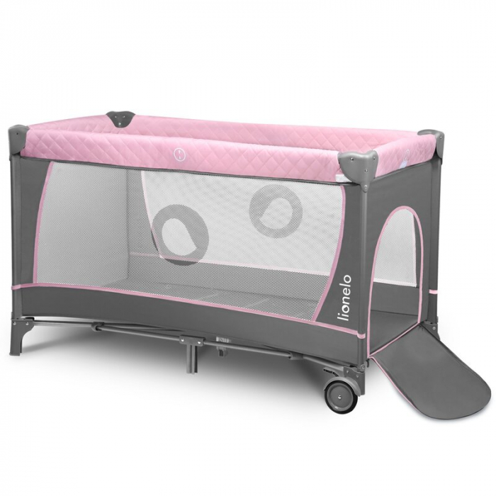 Patut pliant cu doua nivele 120x60cm  , Cu Geanta transport, Masuta de infasat, Bara cu jucarii,  Gri cu Roz [6]