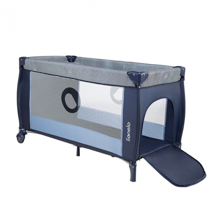 Patut pliant cu doua nivele, 120x60 cm, arcada jucarii, masuta de infasat, vibratii, melodii, Blue Navy [10]
